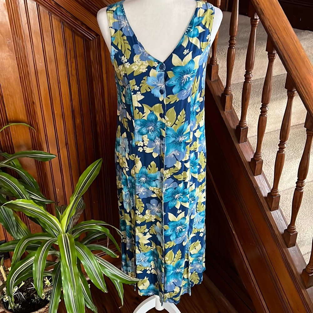 Summer Maxi Periwinkle and Teal Island Flowers Sz SP